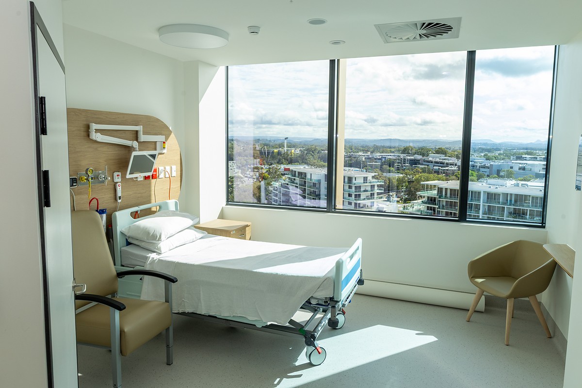 A patient suite at Maroochy Private Hospital with a coastal outlook